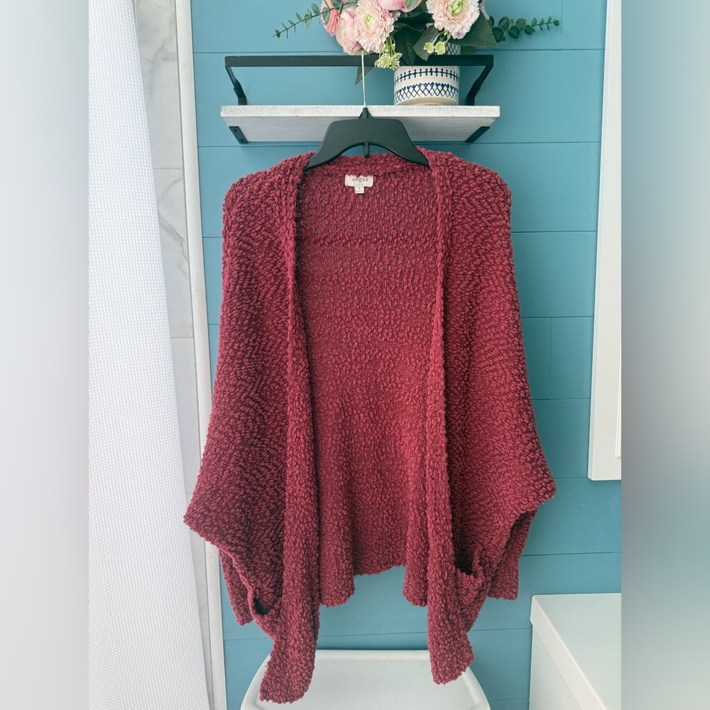Umgee USA Textured Open Front Cocoon Cardigan Rose Size S
